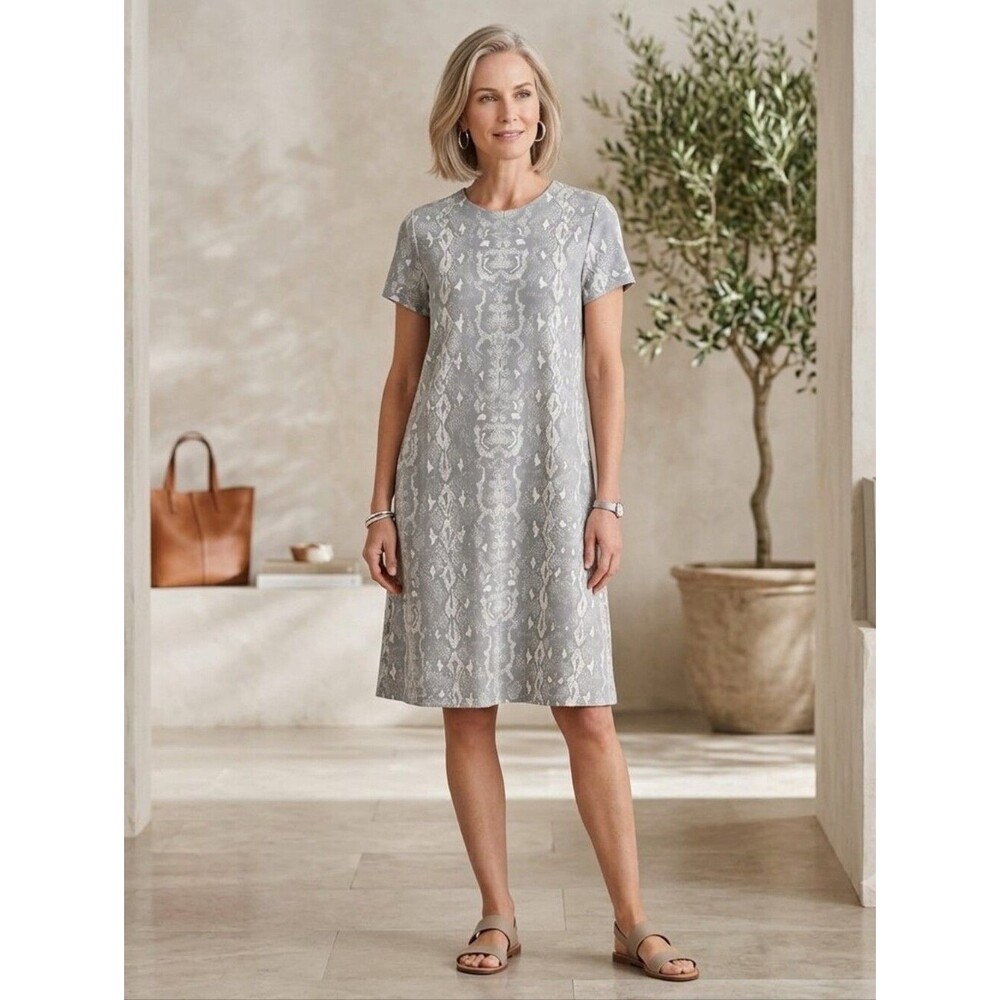J. McLaughlin Snake Print Faux Suede Swing Dress Size XL Gray Cream